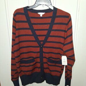 Time and Tru Women's Navy Blue and Rust Stripe Cardigan NWT Sz XL